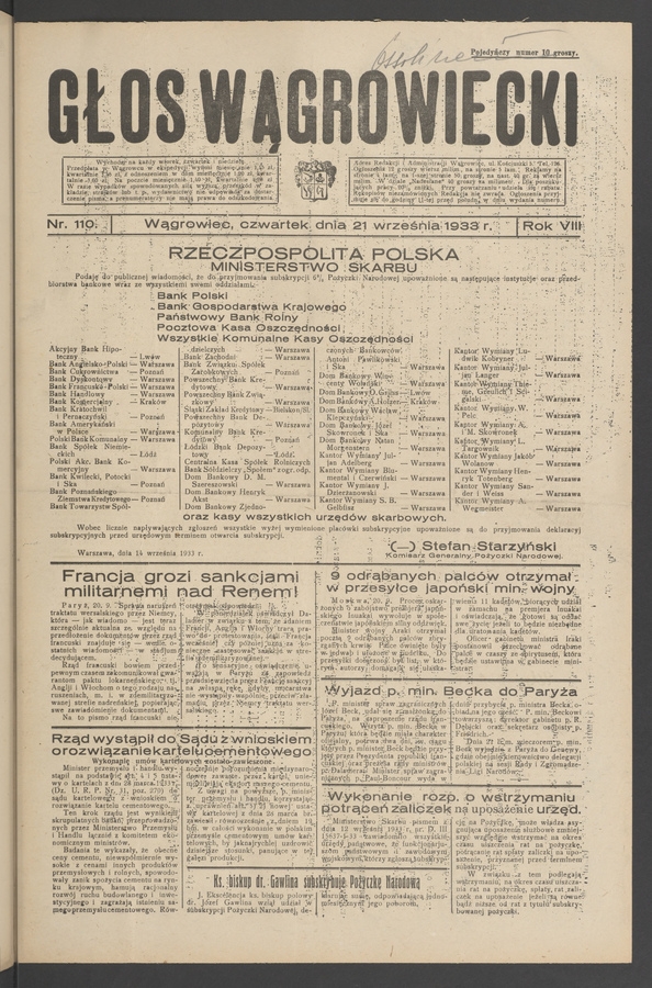 Głos Wągrowiecki. Rok 8, 1933, numer 110
