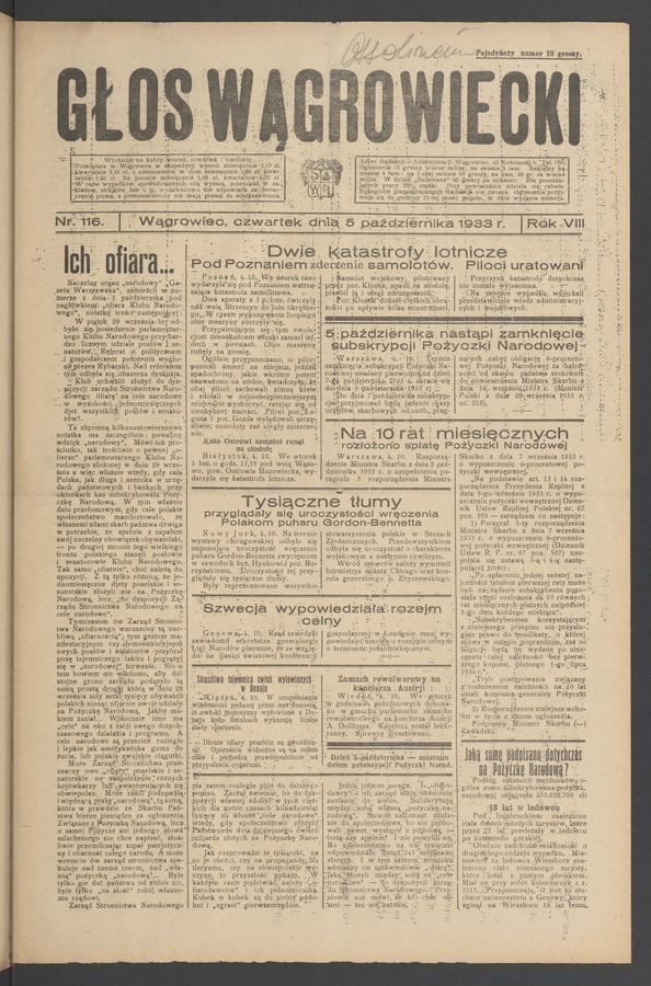 Głos Wągrowiecki. Rok 8, 1933, numer 116