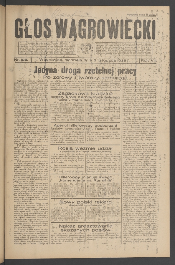Głos Wągrowiecki. Rok 8, 1933, numer 128