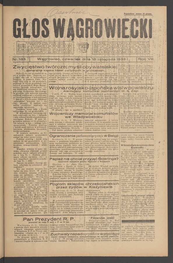 Głos Wągrowiecki. Rok 8, 1933, numer 133