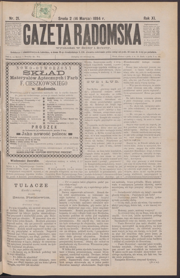 Gazeta Radomska. Rok&nbsp;11, 1894, numer&nbsp;21