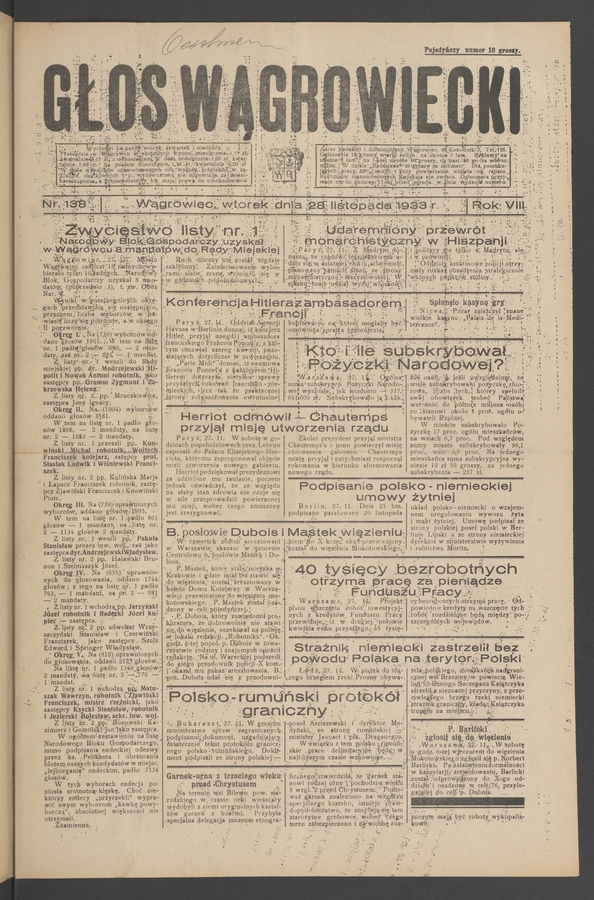 Głos Wągrowiecki. Rok 8, 1933, numer 138