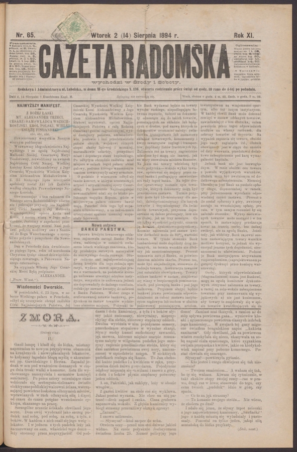 Gazeta Radomska. Rok&nbsp;11, 1894, numer&nbsp;65