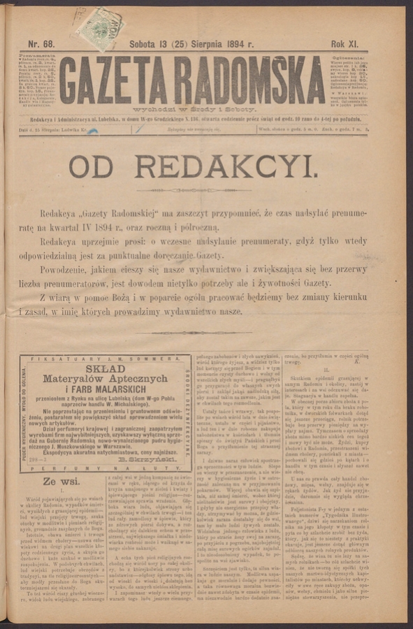Gazeta Radomska. Rok&nbsp;11, 1894, numer&nbsp;68