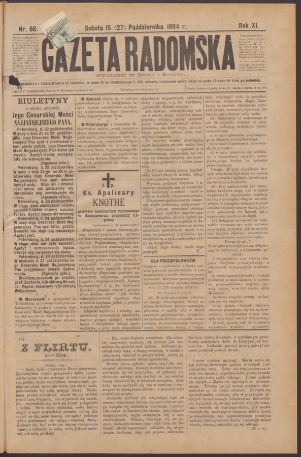 Gazeta Radomska. Rok&nbsp;11, 1894, numer&nbsp;86