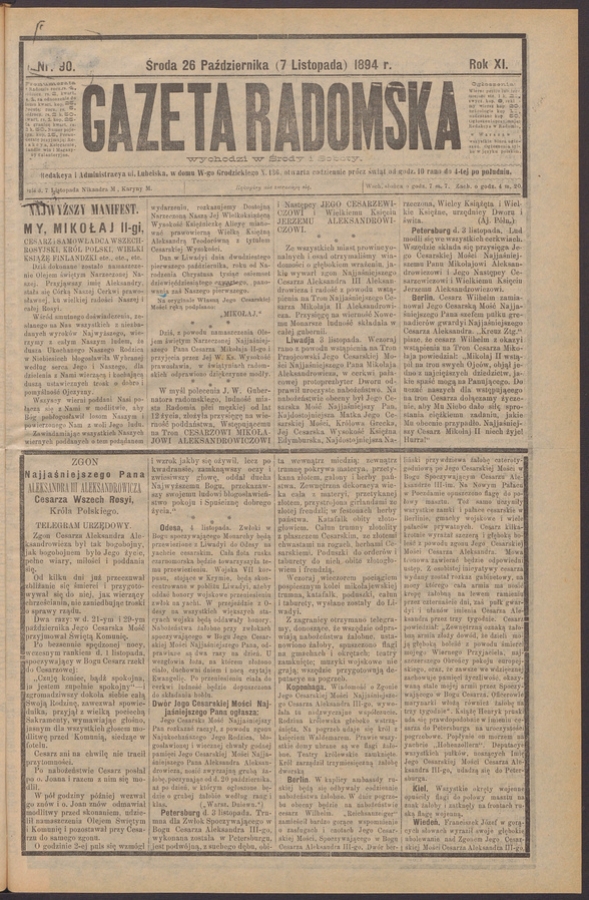 Gazeta Radomska. Rok&nbsp;11, 1894, numer&nbsp;90