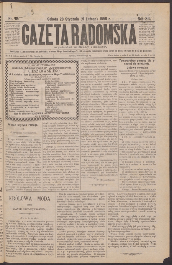 Gazeta Radomska. Rok&nbsp;12, 1895, numer&nbsp;12
