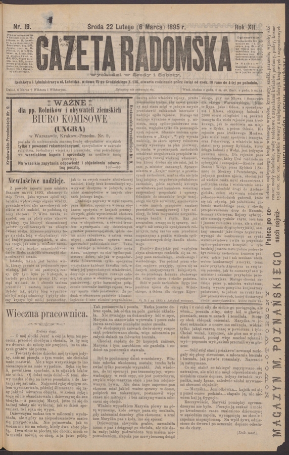 Gazeta Radomska. Rok&nbsp;12, 1895, numer&nbsp;19