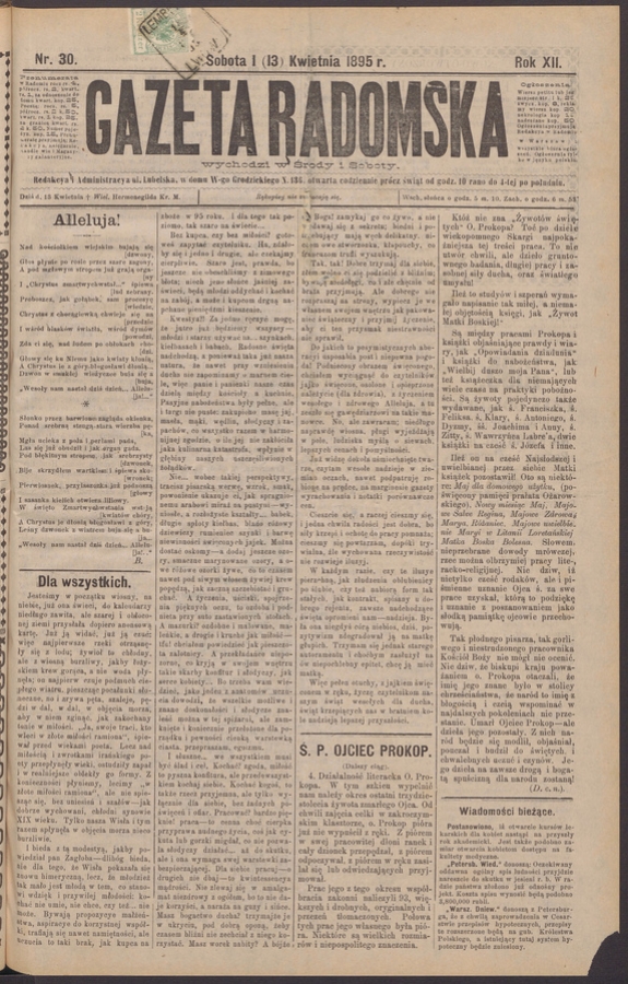 Gazeta Radomska. Rok&nbsp;12, 1895, numer&nbsp;30