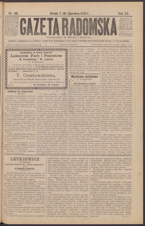 Gazeta Radomska. Rok&nbsp;12, 1895, numer&nbsp;49