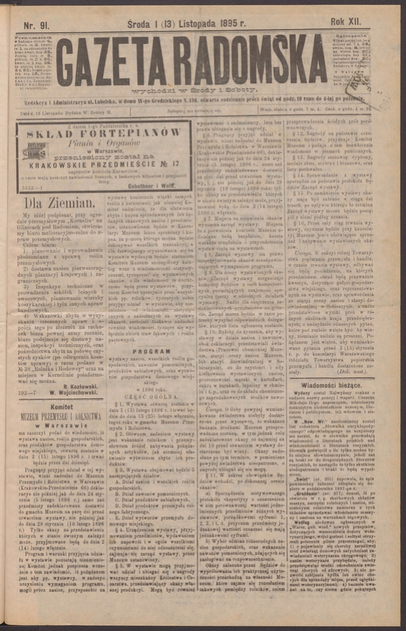 Gazeta Radomska. Rok&nbsp;12, 1895, numer&nbsp;91