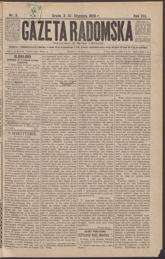 Gazeta Radomska. Rok&nbsp;13, 1896, numer&nbsp;5
