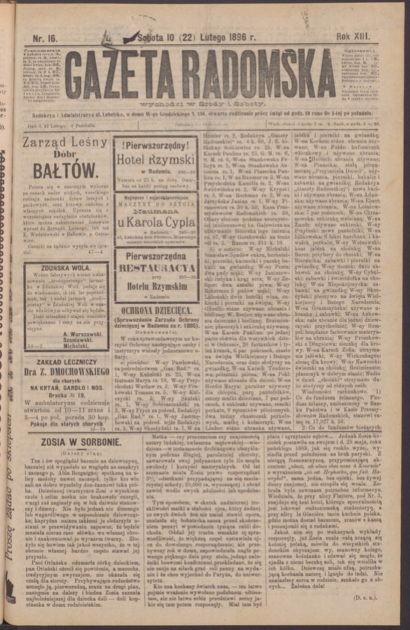 Gazeta Radomska. Rok&nbsp;13, 1896, numer&nbsp;16