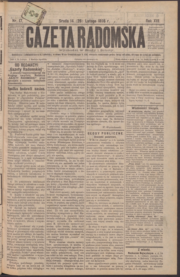 Gazeta Radomska. Rok&nbsp;13, 1896, numer&nbsp;17