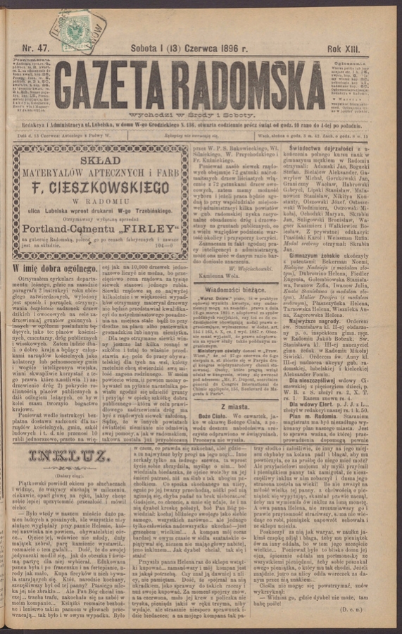 Gazeta Radomska. Rok&nbsp;13, 1896, numer&nbsp;47
