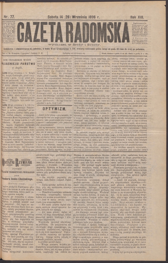Gazeta Radomska. Rok&nbsp;13, 1896, numer&nbsp;77