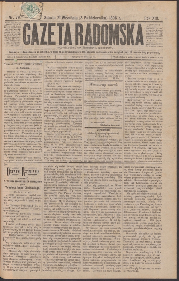 Gazeta Radomska. Rok&nbsp;13, 1896, numer&nbsp;79
