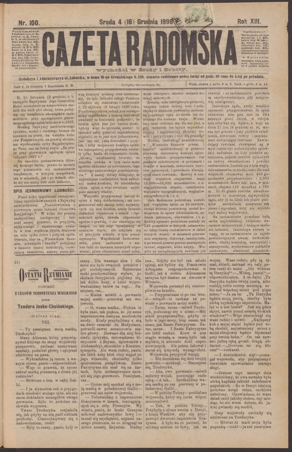 Gazeta Radomska. Rok&nbsp;13, 1896, numer&nbsp;100