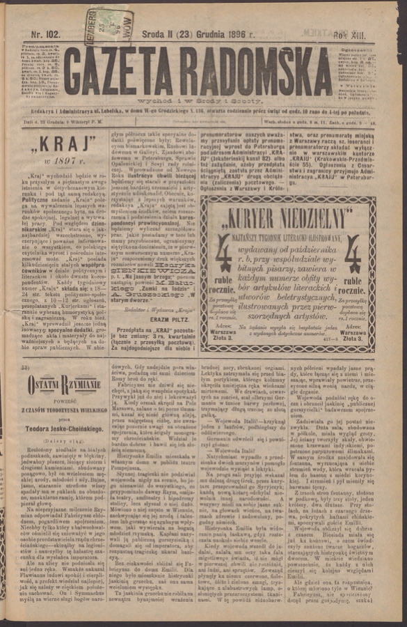 Gazeta Radomska. Rok&nbsp;13, 1896, numer&nbsp;102