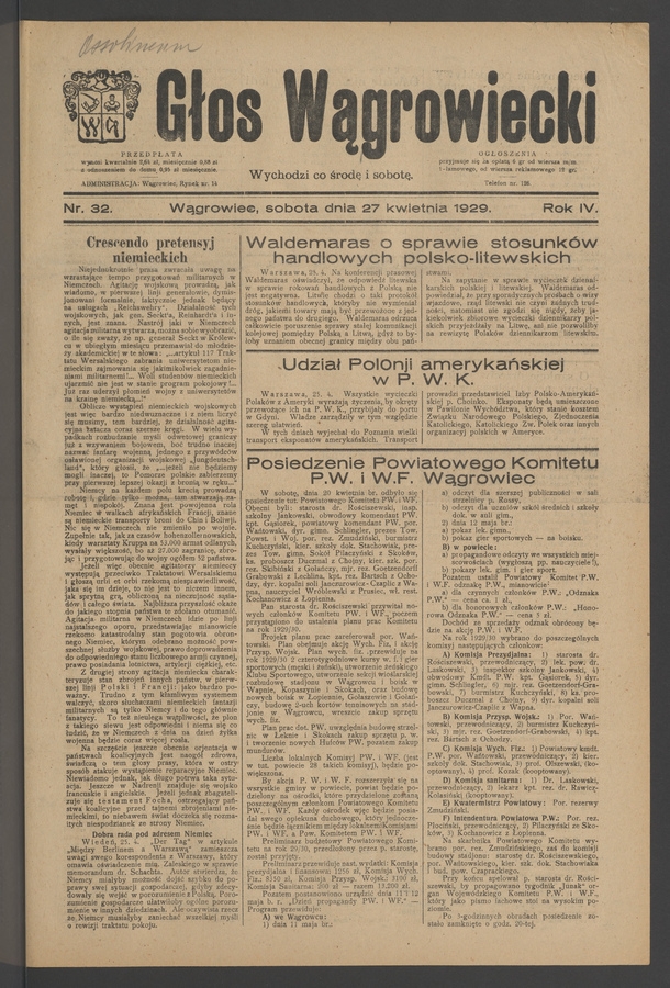 Głos Wągrowiecki. Rok 4, 1929, numer 32