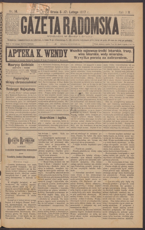 Gazeta Radomska. Rok&nbsp;14, 1897, numer&nbsp;14