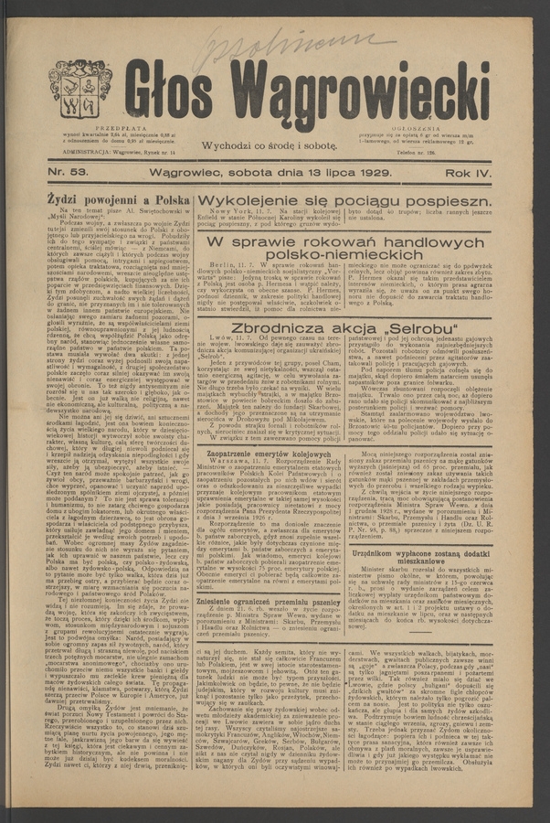 Głos Wągrowiecki. Rok&nbsp;4, 1929, numer&nbsp;53