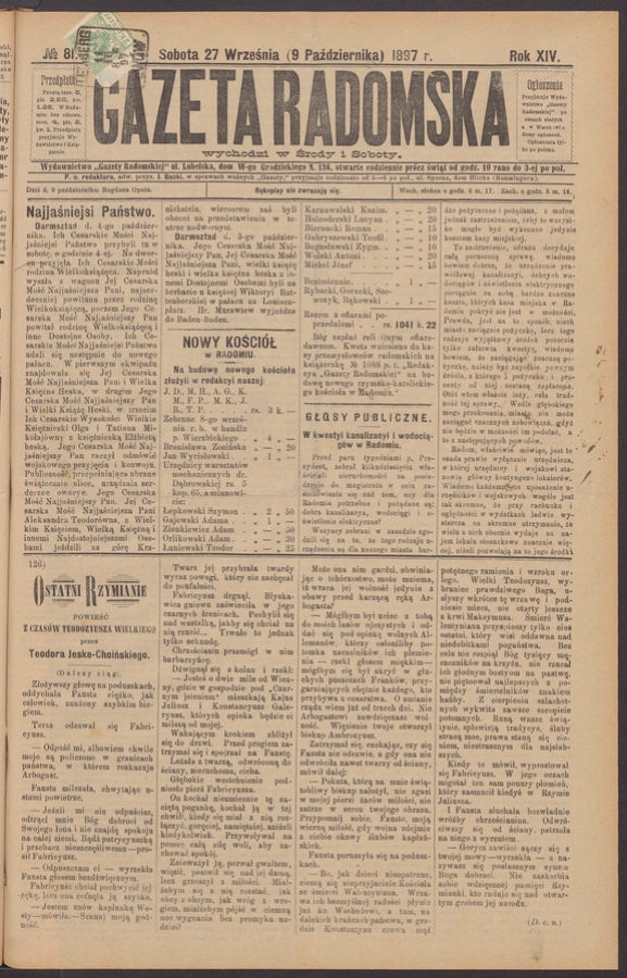 Gazeta Radomska. Rok&nbsp;14, 1897, numero&nbsp;81