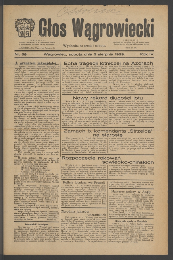 Głos Wągrowiecki. Rok&nbsp;4, 1929, numer&nbsp;59