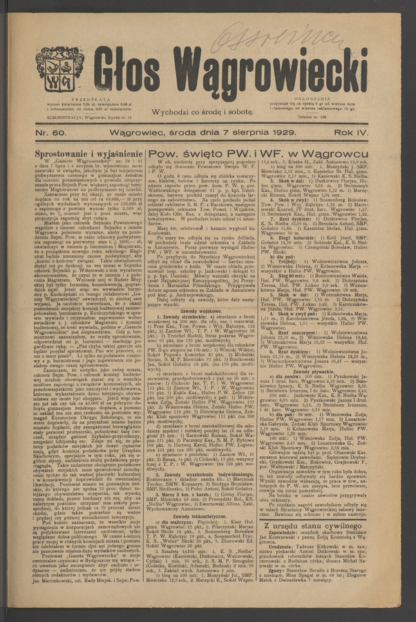 Głos Wągrowiecki. Rok&nbsp;4, 1929, numer&nbsp;60