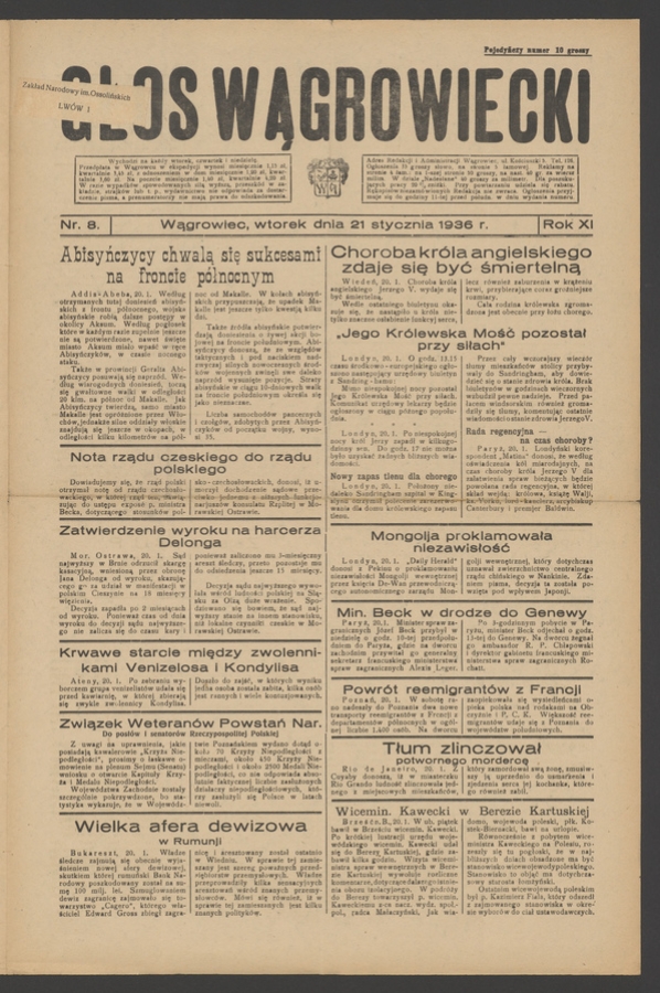 Głos Wągrowiecki. Rok&nbsp;11, 1936, numer&nbsp;8