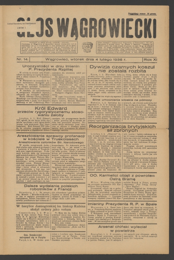 Głos Wągrowiecki. Rok&nbsp;11, 1936, numer&nbsp;14