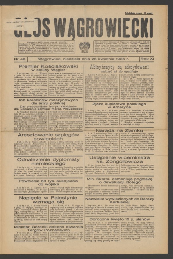 Głos Wągrowiecki. Rok&nbsp;11, 1936, numer&nbsp;48