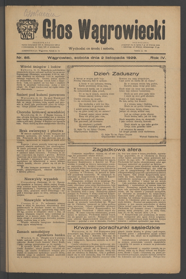 Głos Wągrowiecki. Rok&nbsp;4, 1929, numer&nbsp;85