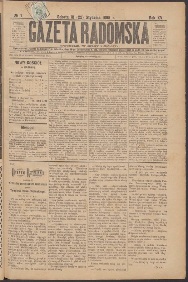 Gazeta Radomska. Rok&nbsp;15, 1898, numero&nbsp;7