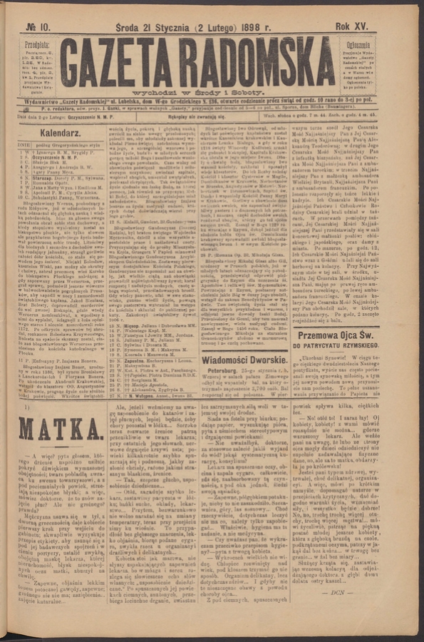 Gazeta Radomska. Rok&nbsp;15, 1898, numero&nbsp;10