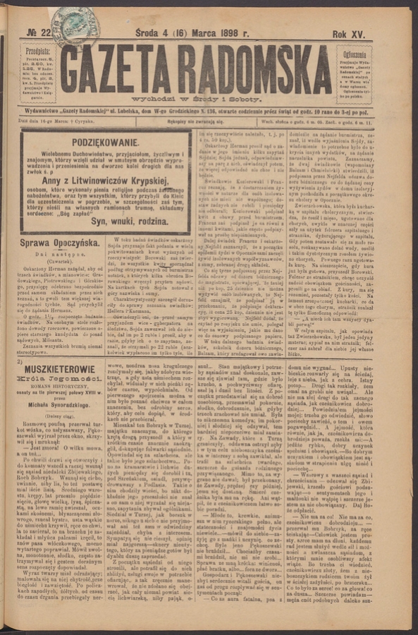 Gazeta Radomska. Rok&nbsp;15, 1898, numero&nbsp;22
