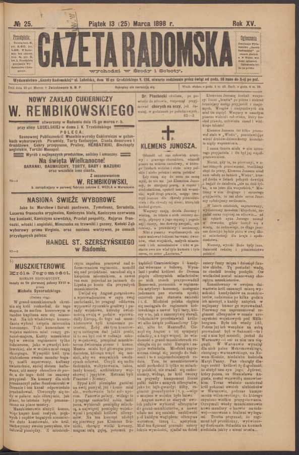 Gazeta Radomska. Rok&nbsp;15, 1898, numero&nbsp;25