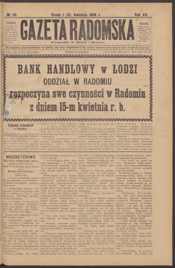 Gazeta Radomska. Rok&nbsp;15, 1898, numero&nbsp;30