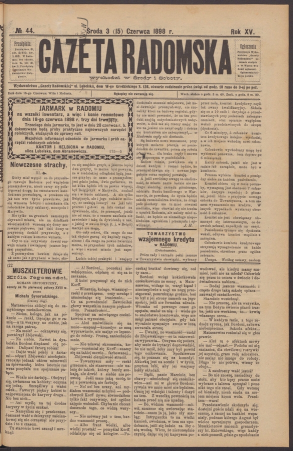 Gazeta Radomska. Rok&nbsp;15, 1898, numero&nbsp;44