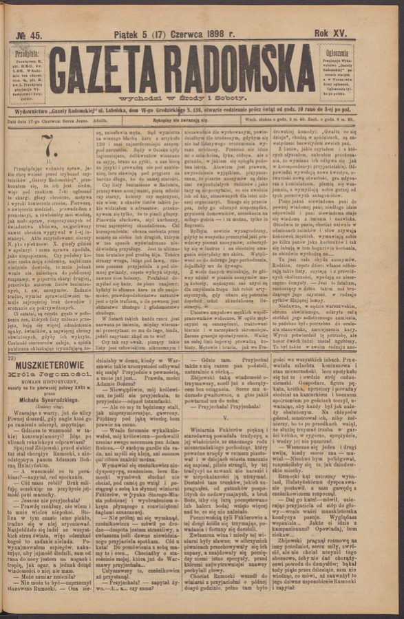 Gazeta Radomska. Rok&nbsp;15, 1898, numero&nbsp;45