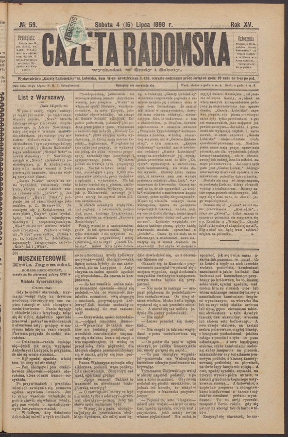Gazeta Radomska. Rok&nbsp;15, 1898, numero&nbsp;53