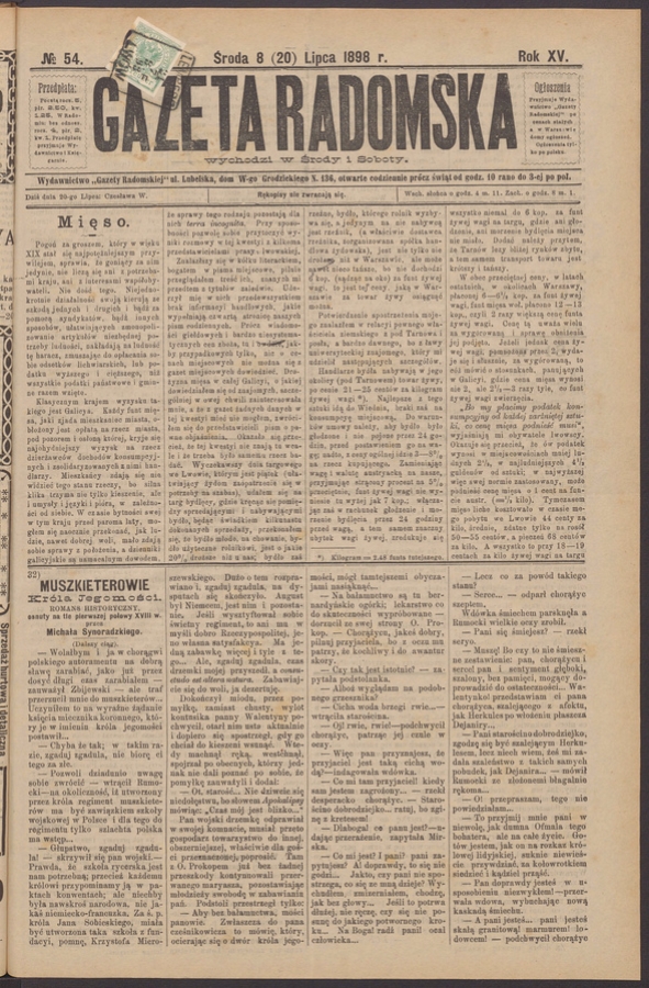 Gazeta Radomska. Rok&nbsp;15, 1898, numero&nbsp;54