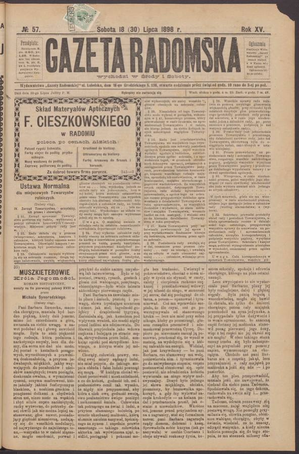 Gazeta Radomska. Rok&nbsp;15, 1898, numero&nbsp;57