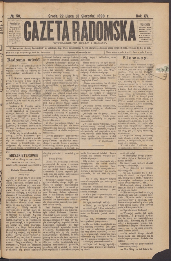 Gazeta Radomska. Rok&nbsp;15, 1898, numero&nbsp;58