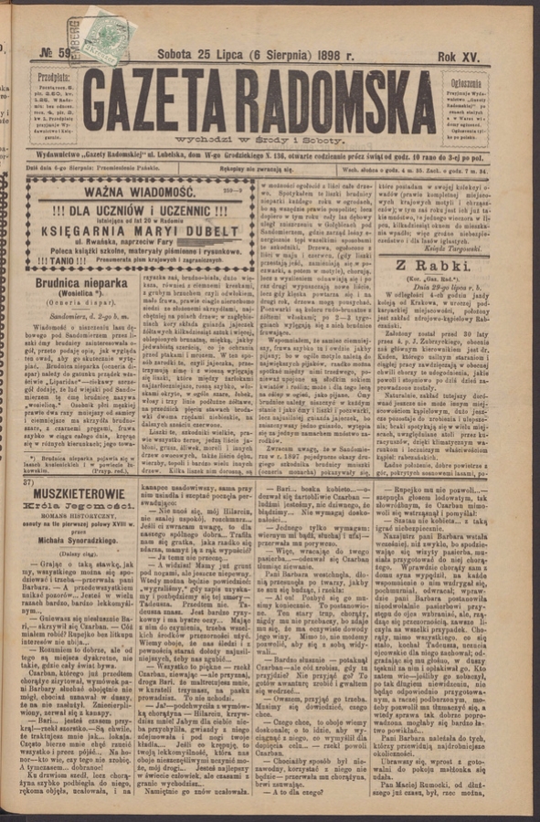 Gazeta Radomska. Rok&nbsp;15, 1898, numero&nbsp;59