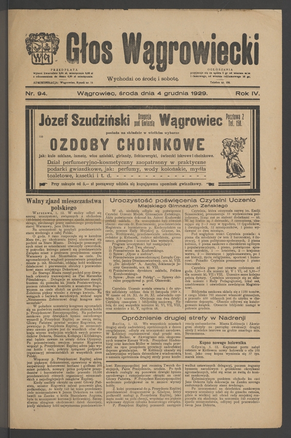 Głos Wągrowiecki. Rok&nbsp;4, 1929, numer&nbsp;94