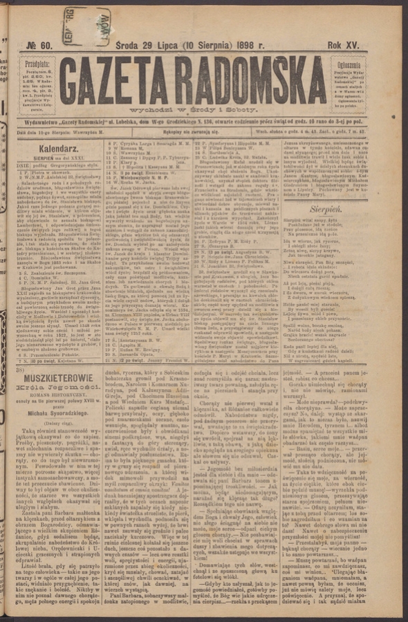 Gazeta Radomska. Rok&nbsp;15, 1898, numero&nbsp;60