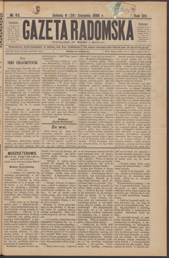 Gazeta Radomska. Rok&nbsp;15, 1898, numero&nbsp;63