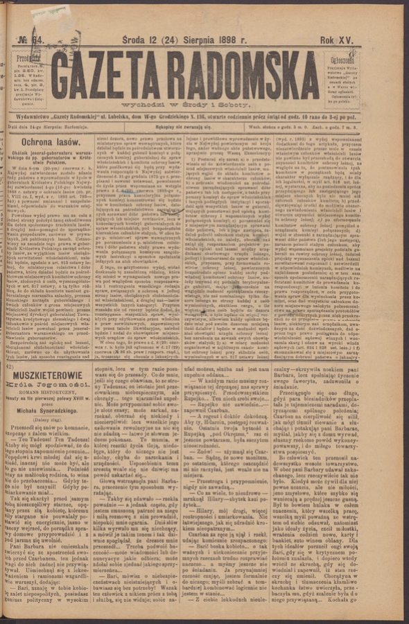 Gazeta Radomska. Rok&nbsp;15, 1898, numero&nbsp;64