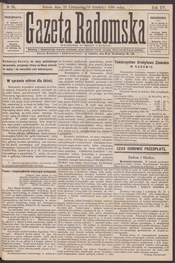 Gazeta Radomska. Rok&nbsp;15, 1898, numero&nbsp;95